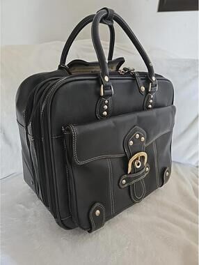 Franklin Covey Black Leather Carry On Travel Bag Laptop